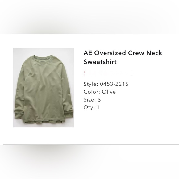 American Eagle AE Oversized Crew Neck Sweatshirt Olive S - Picture 4 of 7